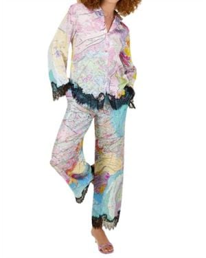 ME 369 Mila Lace Printed Button Down Shirt - Blue