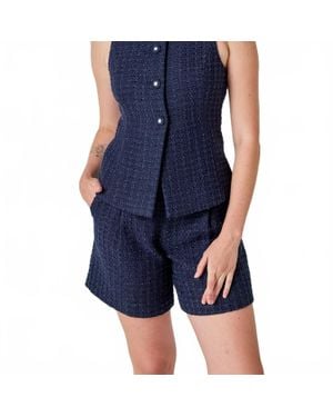 2.7 August Apparel Tweed Relaxed Long Shorts - Blue