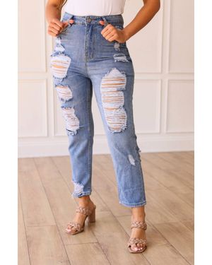 Southern Grace The Savannah Mid Rise Straight Fit Distressed Denim - Blue