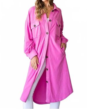 First Love Brushed Soft Duster Length Shacket - Pink
