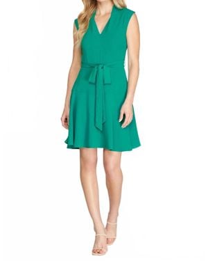 She + Sky Sleeveless V Neck Fit And Flare Dress - Green