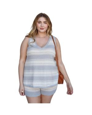TRUEDAMES Plus Stripe Knit Sleeveless Top & Short Set - Blue