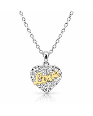 Gold & Honey Two Tone Diamond Cut Love Heart Pendant Necklace - Metallic