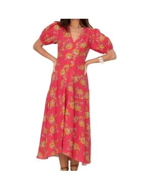 Sonmer V-Neck Poppy Dress - Red