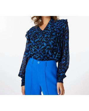 EsQualo Wilda Wild Celebration Smock Blouse - Blue