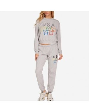 Lauren Moshi Spalding Usa Butterflies Sweatshirt And Matching Sweatpants - Gray