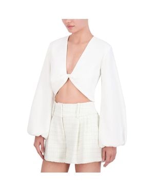 BCBGMAXAZRIA Twist Front Linen Blend Cropped - White