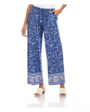 Karen Kane Drawstring Border Print Cropped Pants - Blue