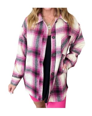 Zenana Oversized Longline Plaid Shacket - Pink