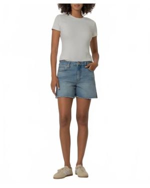 Kut From The Kloth Jane High Rise Long Short With Fray Hem - Blue