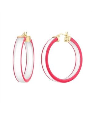 Gold & Honey Flat Illusion Lucite Hoop Earrings - Pink