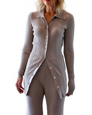 Remain Rib Knit Long Sleeve Cardigan - Brown