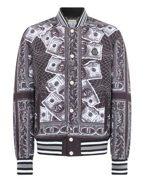 Philipp Plein Nylon Bomber Skull Dollar - Gray