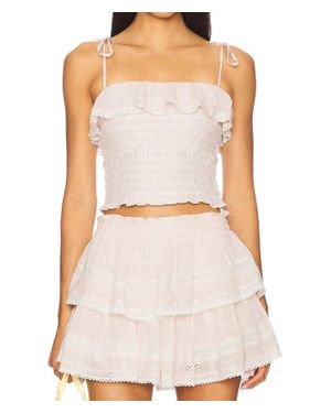 LoveShackFancy Renada Gingham Eyelet Top - Gray