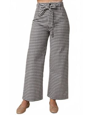 Olivaceous Isis Gingham Tie-Waist Pants - Gray