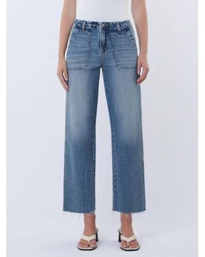 VERVET BY FLYING MONKEY High Rise Patch Pocket Slim Wide Jeans - Blue