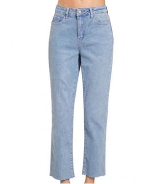 Zenana Acid Washed High Waist Cropped Straight Pants - Blue
