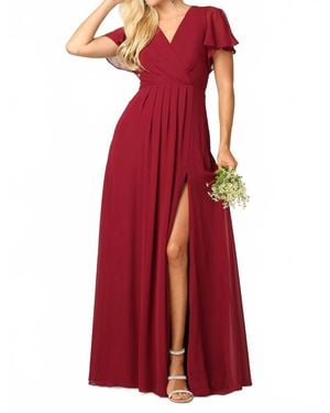 EVA Abella Chiffon Short Sleeve Dress - Red