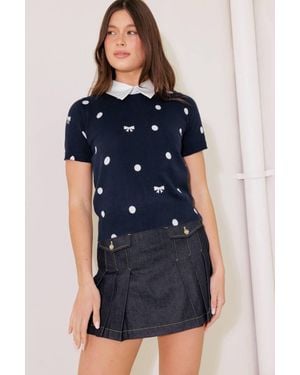 TRUEDAMES Sidewalk Cafe Sweater Knit Top - Blue