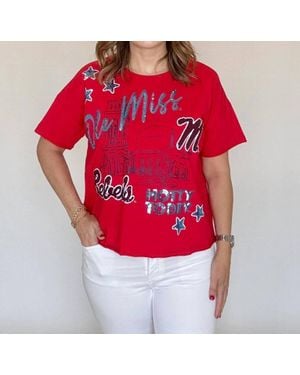Stewart Simmons Ole Miss 4Th Quarter Sequin Tee - Red