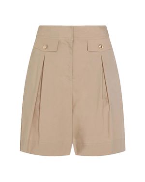 Twinset High-Waisted Tailored Shorts With Pleats And Flap Pockets - Natural