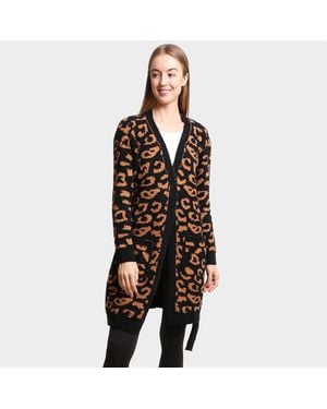 TRUEDAMES Leopard Patterned Cozy Robe - Black