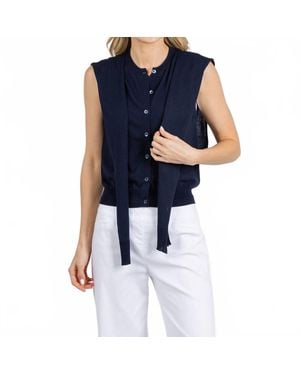 Autumn Cashmere Button Front Vest With Tie Sleeve - Blue