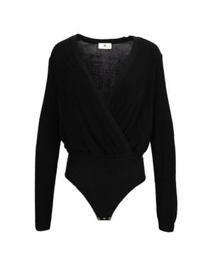 Elisabetta Franchi V-Neck Wrap-Style Bodysuit - Black