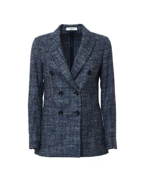 Circolo 1901 Slim-Fit Textured Check Double-Breasted Blazer - Blue