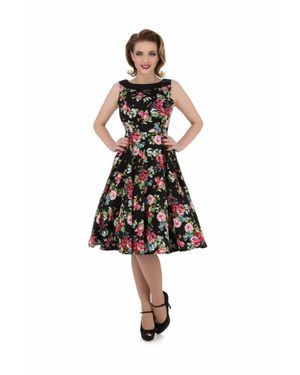 Orchid Bloom Floral Swing Dress - Black