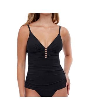 Gottex V-Neck Shirred Tankini Top - Black