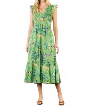 Thml Flutter Sleeve Animal Print Maxi Dress - Green
