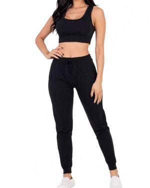Capelli French Terry Cropped Tank Top & Sweatpants Set - Black