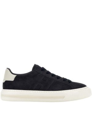 Hogan Leather Contrast Heel Sneakers - Blue