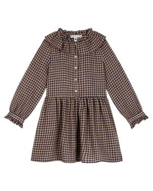 Emile Et Ida Girls Vichy Dress - Brown