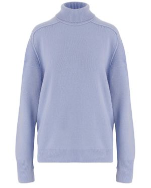 Carven Relaxed-Fit Ribbed High Turtleneck Cashmere Sweater - Blue