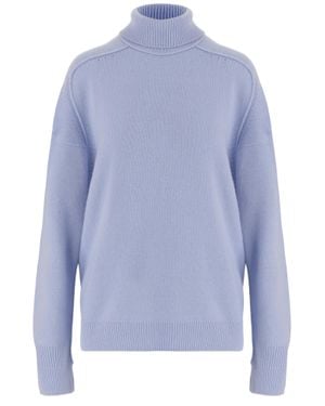Carven Relaxed-Fit Ribbed High Turtleneck Cashmere Sweater - Blue