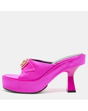 Versace Fuchsia Satin Medusa Biggie Mules - Pink