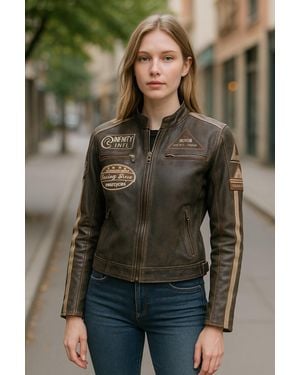 Infinity Leather Biker Racing Badges Leather Jacket-Eastleigh - Multicolor