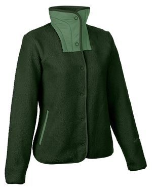 Lamunt Sabine High-Collar Snap-Button Fleece Cardigan - Green
