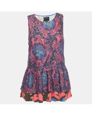 Roberto Cavalli Printed Lace Sleeveless Top - Purple