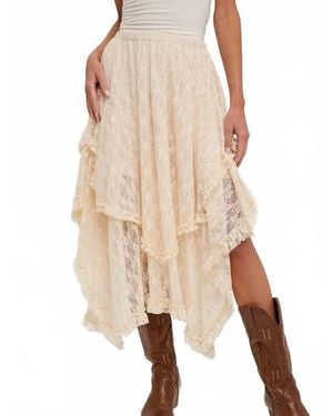 Bluivy Lace Tier Midi Skirt - Natural