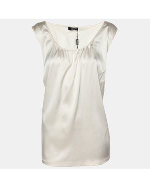 424 Basler Cream Satin Sleeveless Tops - Natural