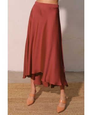 TRUEDAMES Washed Poly Silk Midi Swing Skirt - Red