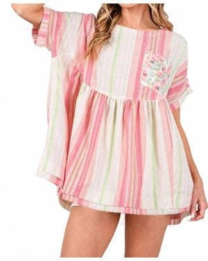 SAGE+FIG In My Mind Babydoll Short Sleeve Top - Pink