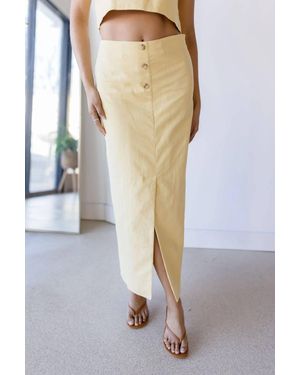 Moon River Front Button Linen Midi Skirt - Yellow