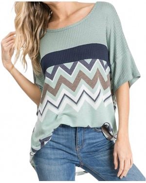 7Th Ray Waffle Knit Chevron Top - Blue