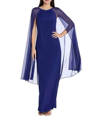 R & M Richards Rhinestone Neck Long Evening Dress - Blue