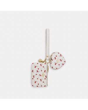 COACH Wristlet And Heart Pouch With Cherry Print And Charm - White