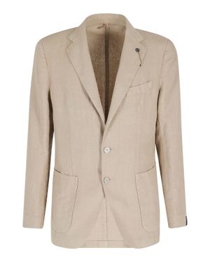 Santaniello Rope Ruched Linen Single-Breasted Blazer - Natural